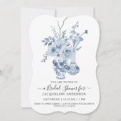 ヴィンテージフローラエレガントブルーnホワイトブライダルシャワー 招待状 (正面)