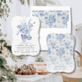 ヴィンテージフローラエレガントブルーnホワイトブライダルシャワー 招待状