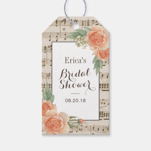 ヴィンテージフローラエレガントミュージカルブライダルシャワーの好意 ギフトタグ (正面)