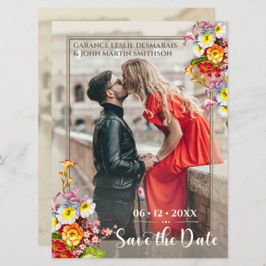 ヴィンテージフローラエレガント写真結婚のフランスのスタイル 招待状 (正面/裏面)