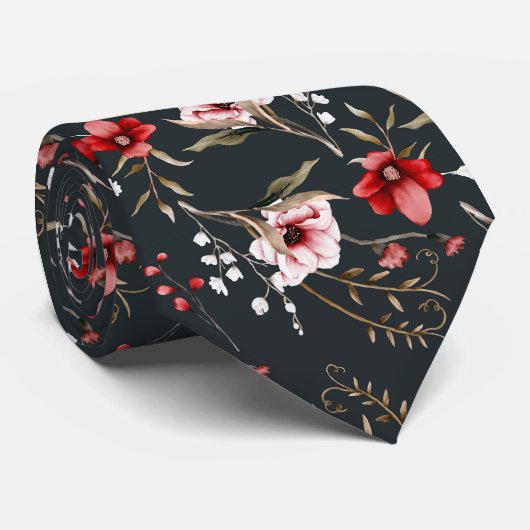 ヴィンテージフローラエレガント模様水彩フラワー ネクタイ (ロール)