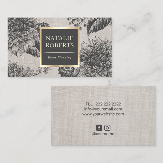 ヴィンテージフローラエレガント線イベント計画サロン 名刺 (正面/裏面)