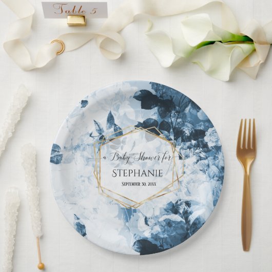 ヴィンテージフローラエレガント金ゴールド植物学用ベビーシャワー ペーパープレート (ウェディング)