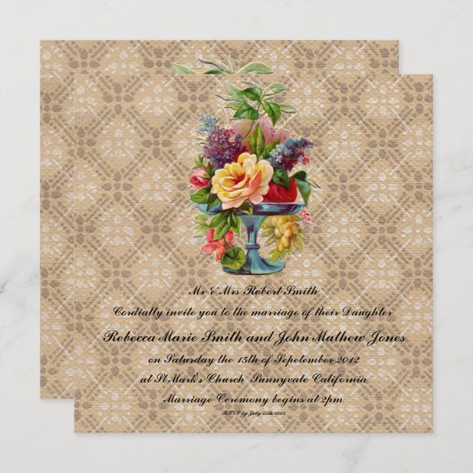 ヴィンテージフローラエンボス効果結婚式招待状 招待状 (正面/裏面)