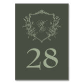 ヴィンテージフローラオリーブセージ結婚クレストモノグラム テーブルナンバー (正面)