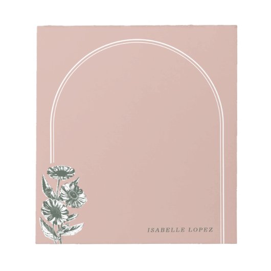 ヴィンテージフローラカスタムアーチメモ帳 – ピンク ノートパッド (正面)