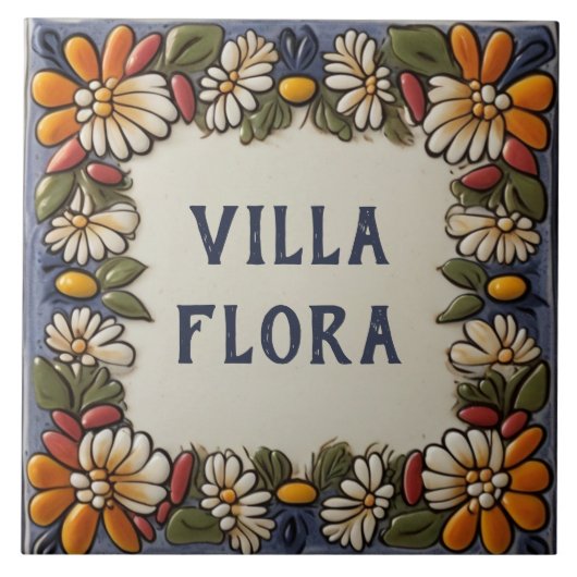 ヴィンテージフローラカスタムハウスネームプレート標識 タイル (正面)