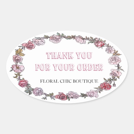 ヴィンテージフローラカスタムリースBusiness Thank You 楕円形シール (正面)