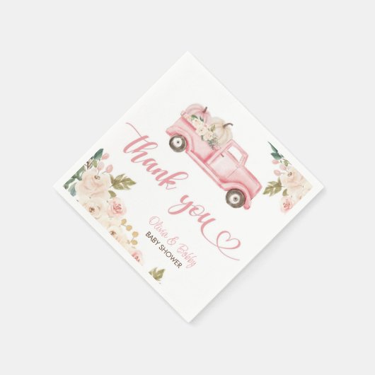 ヴィンテージフローラカボチャのトラック赤ちゃんシャワー スタンダードカクテルナプキン (角)