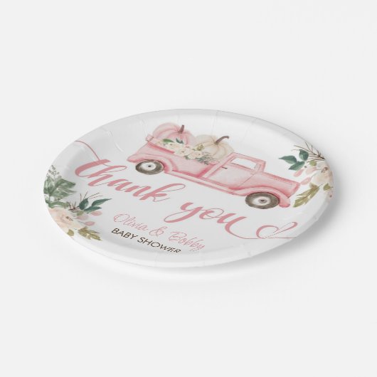 ヴィンテージフローラカボチャのトラック赤ちゃんシャワー ペーパープレート (アングル)