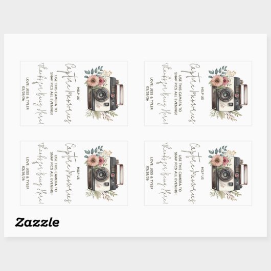 ヴィンテージフローラカメラの使い捨てカメラ方向 長方形シール (シート)