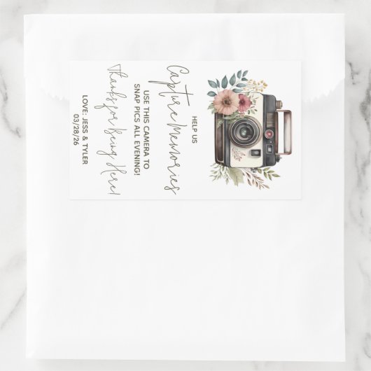 ヴィンテージフローラカメラの使い捨てカメラ方向 長方形シール (バッグ)