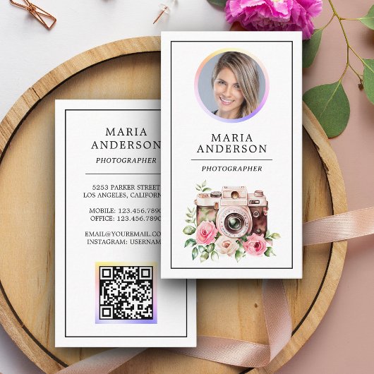 ヴィンテージフローラカメラフォトQRコードフォトグラファー 名刺