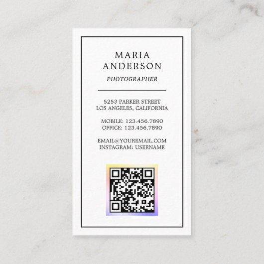 ヴィンテージフローラカメラフォトQRコードフォトグラファー 名刺 (裏面)