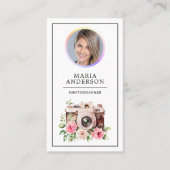 ヴィンテージフローラカメラフォトQRコードフォトグラファー 名刺 (正面)