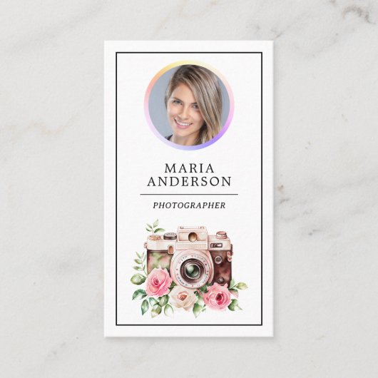 ヴィンテージフローラカメラフォトQRコードフォトグラファー 名刺 (正面)