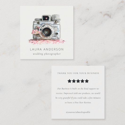 ヴィンテージフローラカメラ写真レビュー要求 スクエア名刺 (正面/裏面)