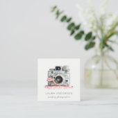 ヴィンテージフローラカメラ写真レビュー要求 スクエア名刺 (スタンド正面)