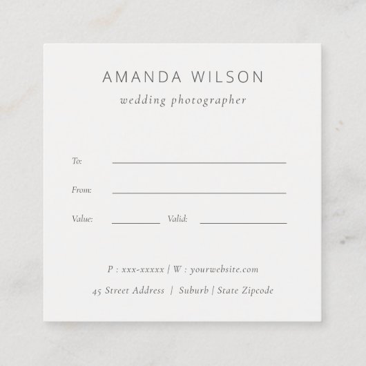 ヴィンテージフローラカメラ写真景品証 スクエア名刺 (裏面)