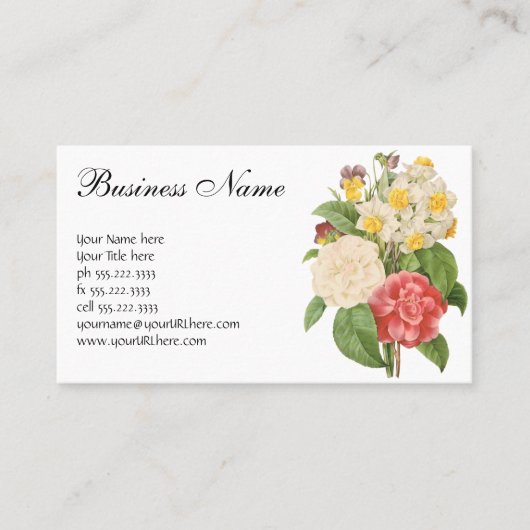 ヴィンテージフローラカメリアダッフォディルフラワーズバイルドゥート 名刺 (正面)