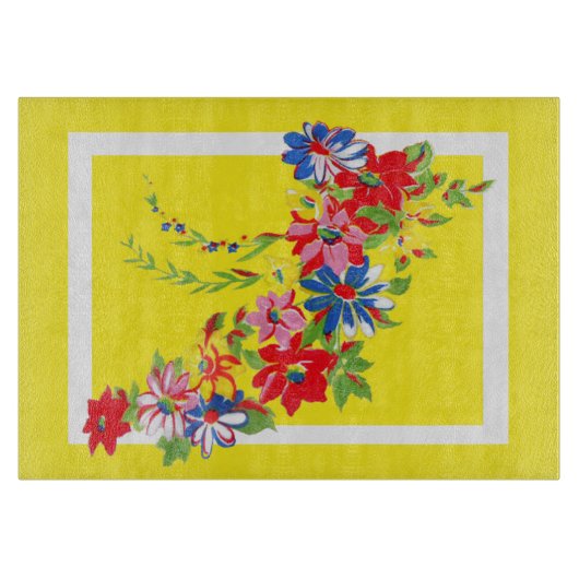 ヴィンテージフローラガラス切断板 カッティングボード (正面)