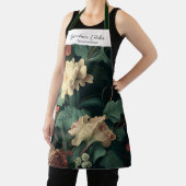 ヴィンテージフローラガーデンエレガントピーニーグリーンアイボリー エプロン (インサイチュ)