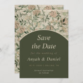 ヴィンテージフローラガーデンクリームモスグリーンアーチ自然 セーブザデート (正面/裏面)