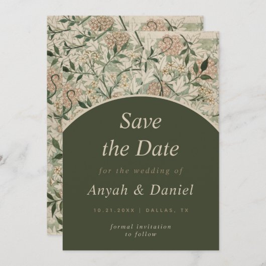 ヴィンテージフローラガーデンクリームモスグリーンアーチ自然 セーブザデート (正面/裏面)