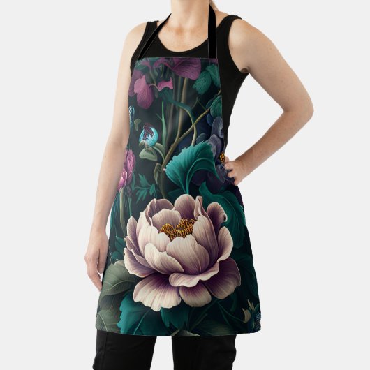 ヴィンテージフローラガーデンピーニーエレガントピンクバイオレット エプロン (インサイチュ)