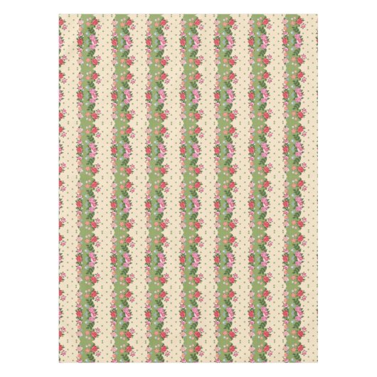 ヴィンテージフローラガーデンフラワー花びらグリーンピンク テーブルクロス (正面)