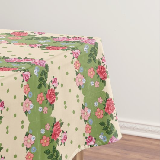ヴィンテージフローラガーデンフラワー花びらグリーンピンク テーブルクロス (インサイチュ)