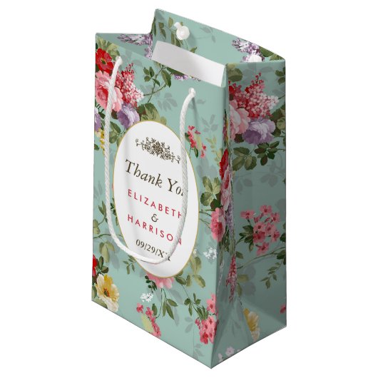 ヴィンテージフローラガーデンボタニカル結婚式の引き出物 スモールペーパーバッグ (正面アングル)