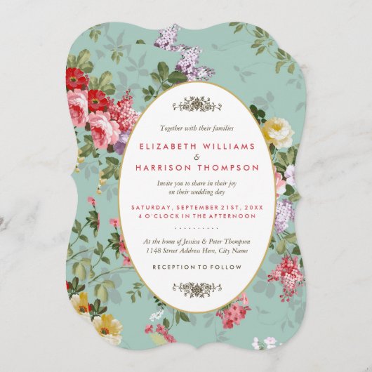 ヴィンテージフローラガーデンボタニッ結婚クス 招待状 (正面/裏面)