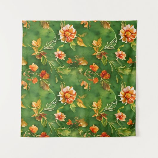 ヴィンテージフローラガーデン水彩シームレスパターン タペストリー (正面(横))