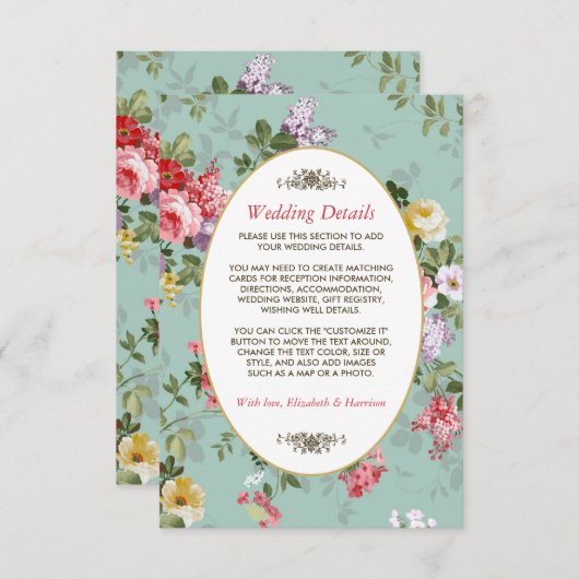 ヴィンテージフローラガーデン結婚ボタニカル詳細 エンクロージャーカード (正面/裏面)