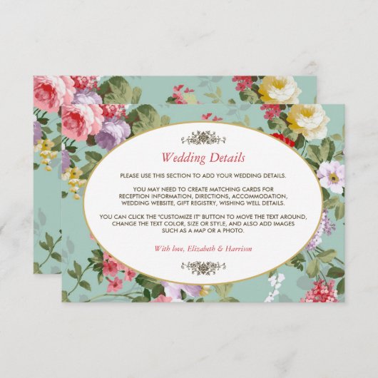 ヴィンテージフローラガーデン結婚ボタニカル詳細 エンクロージャーカード (正面/裏面)