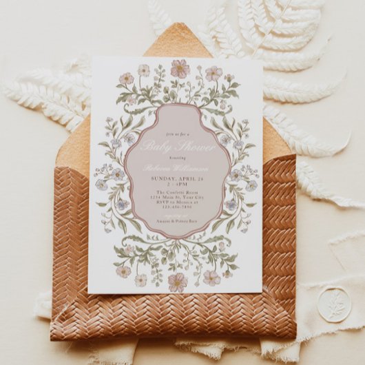 ヴィンテージフローラガールズベビーシャワー 招待状