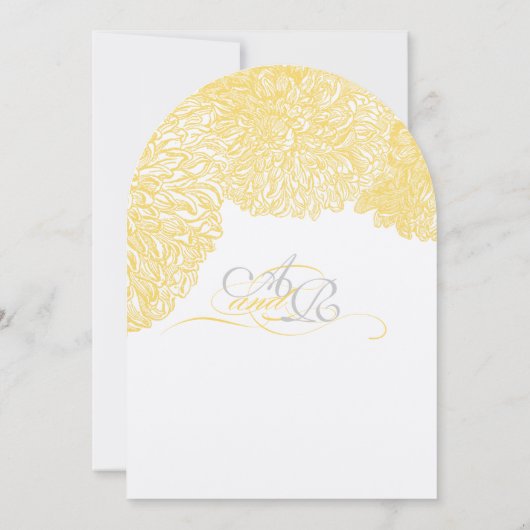 ヴィンテージフローラキク灰色と黄色 招待状 (裏面)
