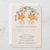 ヴィンテージフローラキツネベビー性別リビールシャワー 招待状 (正面)