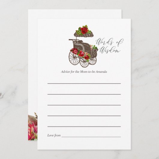 ヴィンテージフローラキャリッジベビーシャワーママアドバイス アドバイスカード (正面/裏面)
