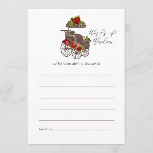 ヴィンテージフローラキャリッジベビーシャワーママアドバイス アドバイスカード (正面)