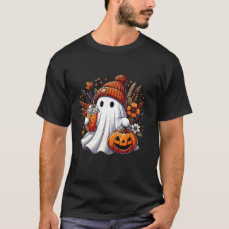 ヴィンテージフローラキュート幽霊パンプキンハロウィン幽霊 Tシャツ