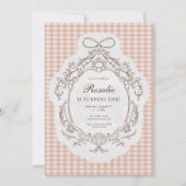 ヴィンテージフローラギンガムガールズ1st誕生日 招待状 (正面)