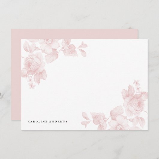 ヴィンテージフローラクラシック赤面ピンク ノートカード (正面/裏面)