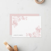 ヴィンテージフローラクラシック赤面ピンク ノートカード (正面/裏面インサイチュ)