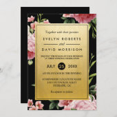 ヴィンテージフローラクラスゴールデンフォーマルウェディング招待 招待状 (正面/裏面)