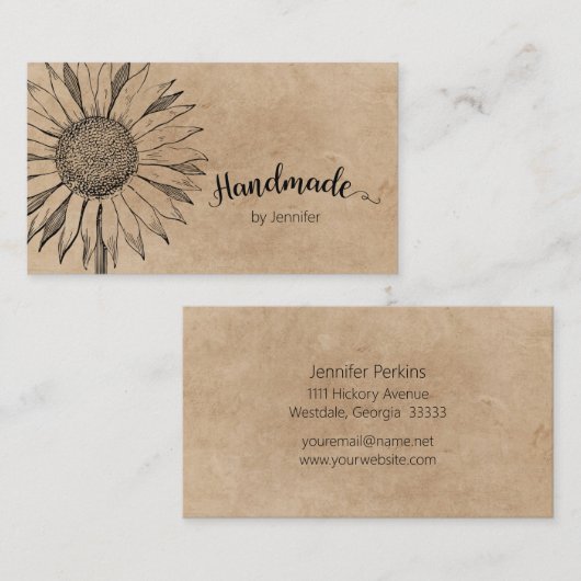 ヴィンテージフローラクラフトミニマリストハンドメイド 名刺 (正面/裏面)