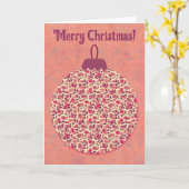 ヴィンテージフローラクリスマスオーナメントアートinピンクカード カード (黄色い花)