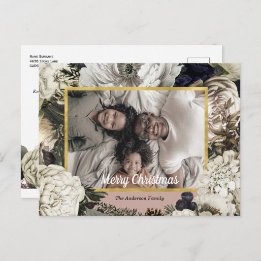 ヴィンテージフローラクリスマスフォトポストカード ポストカード (正面/裏面)