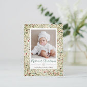 ヴィンテージフローラクリスマスホリデーパターン写真 ポストカード (スタンド正面)